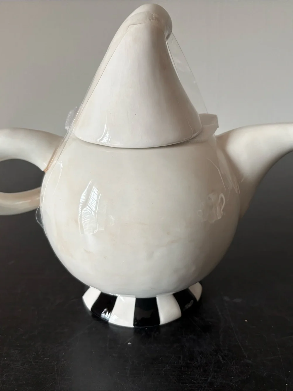 White Ceramic Ghost Teapot with Black Accents